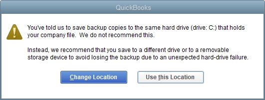 QuickBooks backup destination