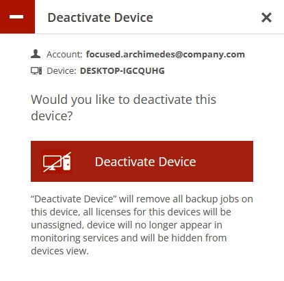 Deactivate device confirmation