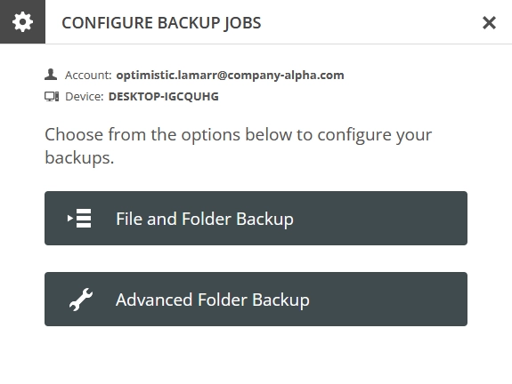Configure backup jobs dialog