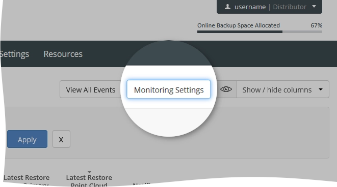 Monitoring settings action