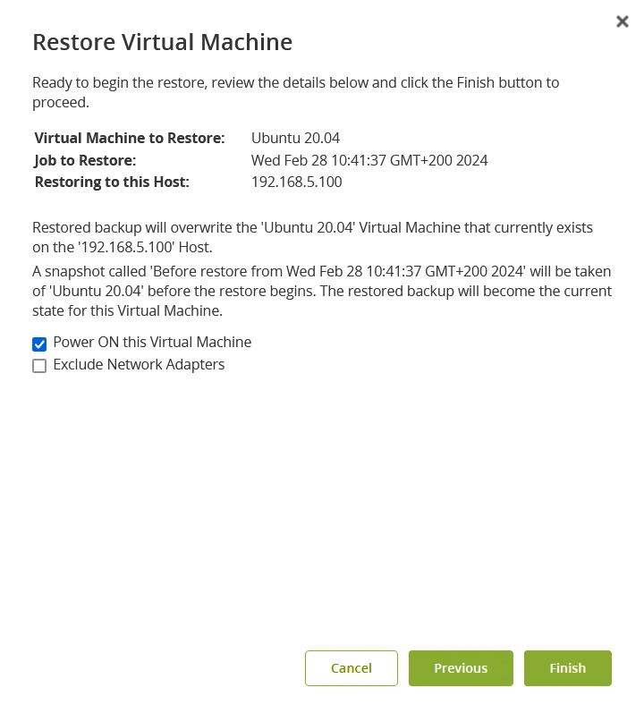 Review the restore details