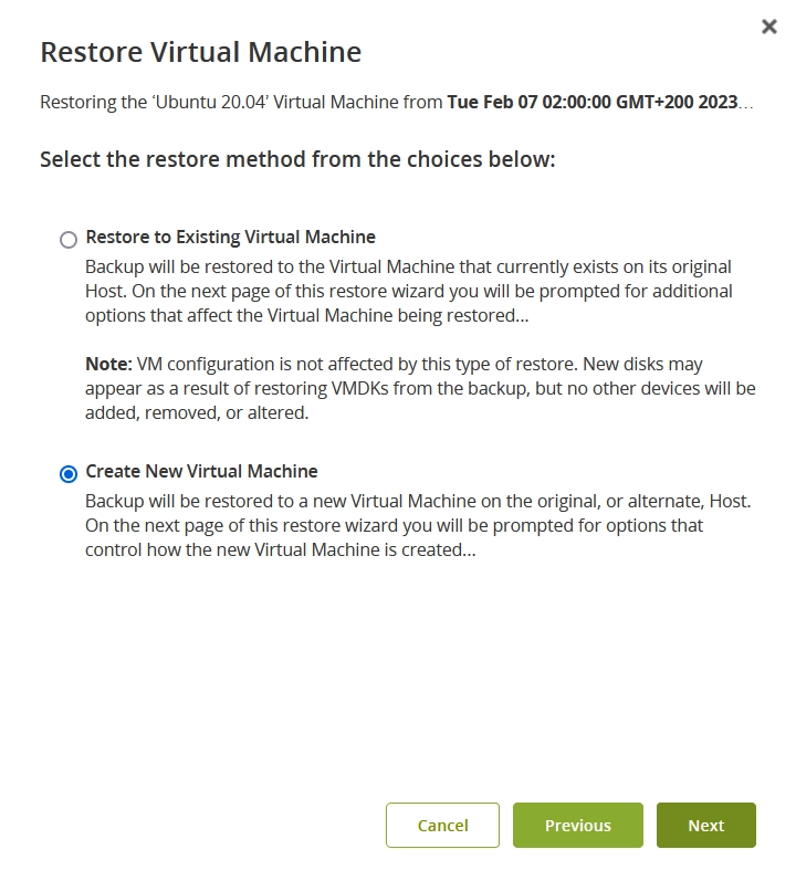 Select the restore method
