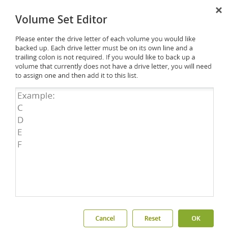 Backup volume set editor