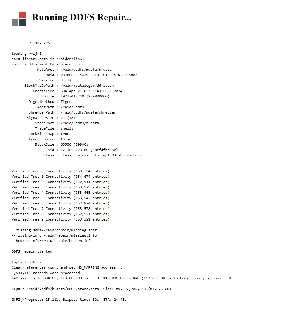 Remote DDFS repair progress